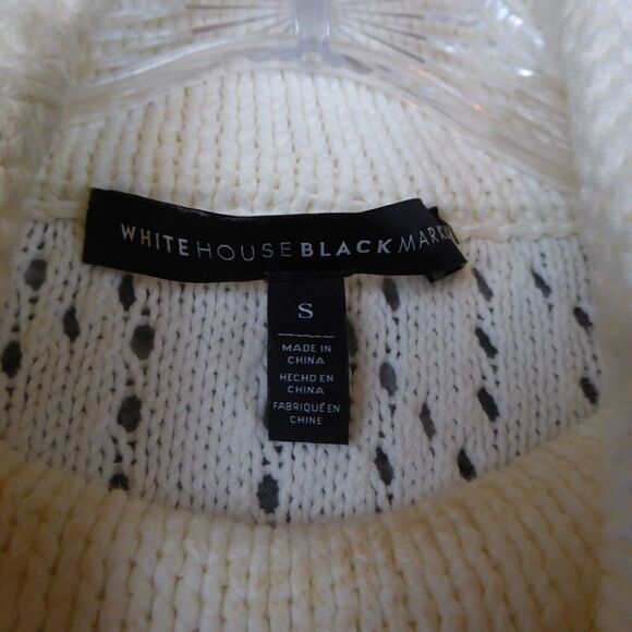 WHBM Sweater Women's Small Ivory Mock Neck Embellished Fringed Cable Knit - Picture 3 of 11